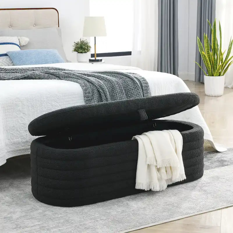 Teddy Fabric Upholstered Storage Bench End of Bed Stool with Safety Hinge