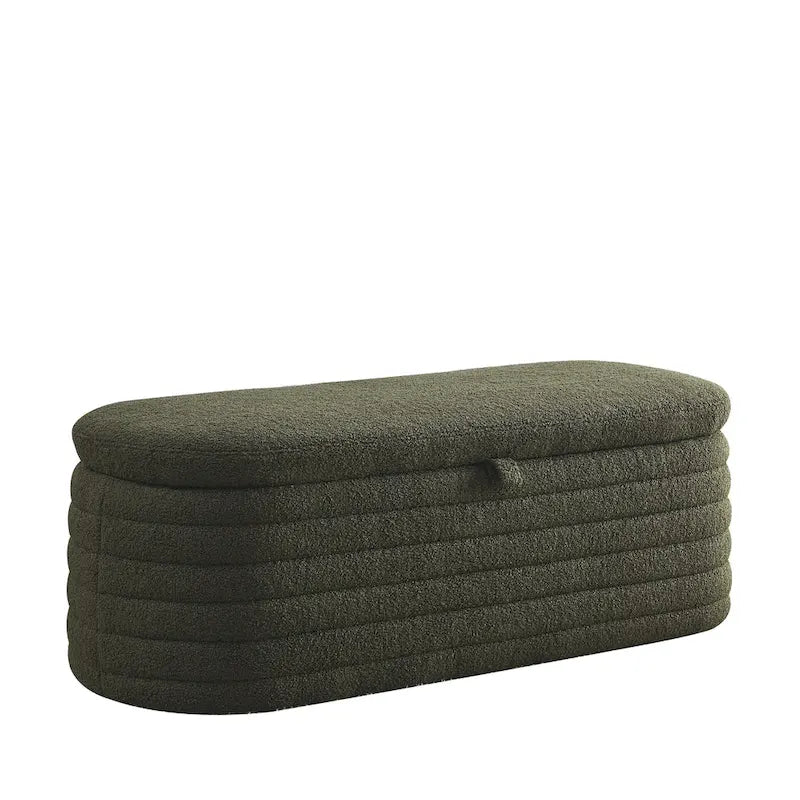 Banco de almacenamiento tapizado con tela Teddy, taburete para el pie de la cama con bisagra de seguridad