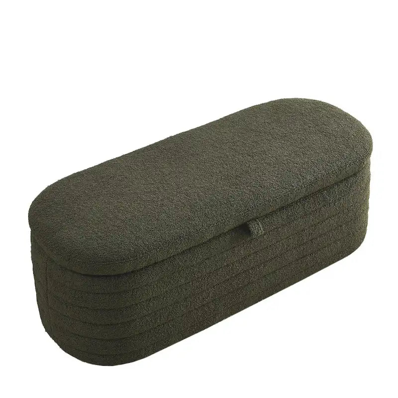 Banco de almacenamiento tapizado con tela Teddy, taburete para el pie de la cama con bisagra de seguridad