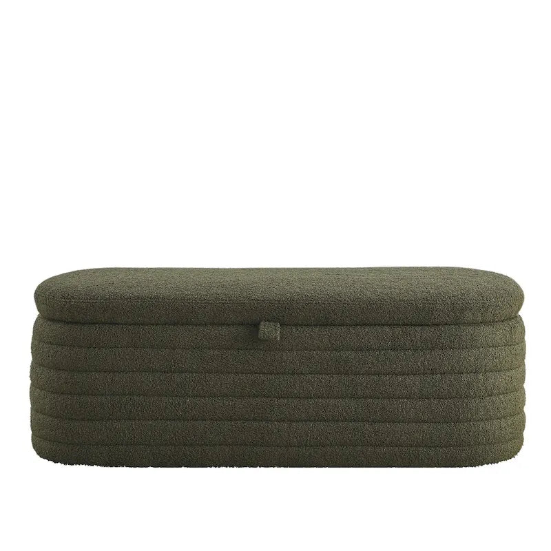 Banco de almacenamiento tapizado con tela Teddy, taburete para el pie de la cama con bisagra de seguridad