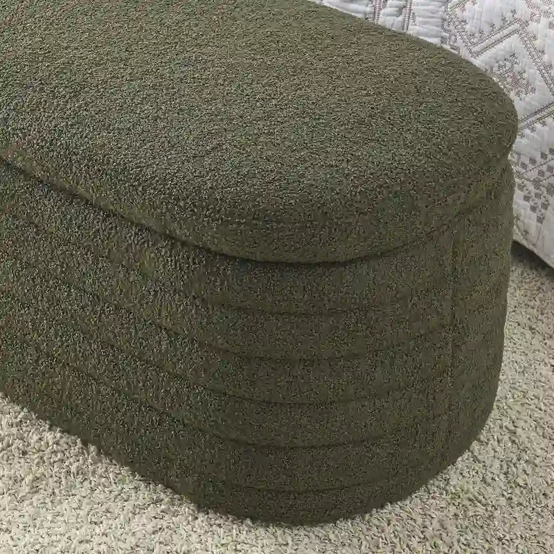 Banco de almacenamiento tapizado con tela Teddy, taburete para el pie de la cama con bisagra de seguridad