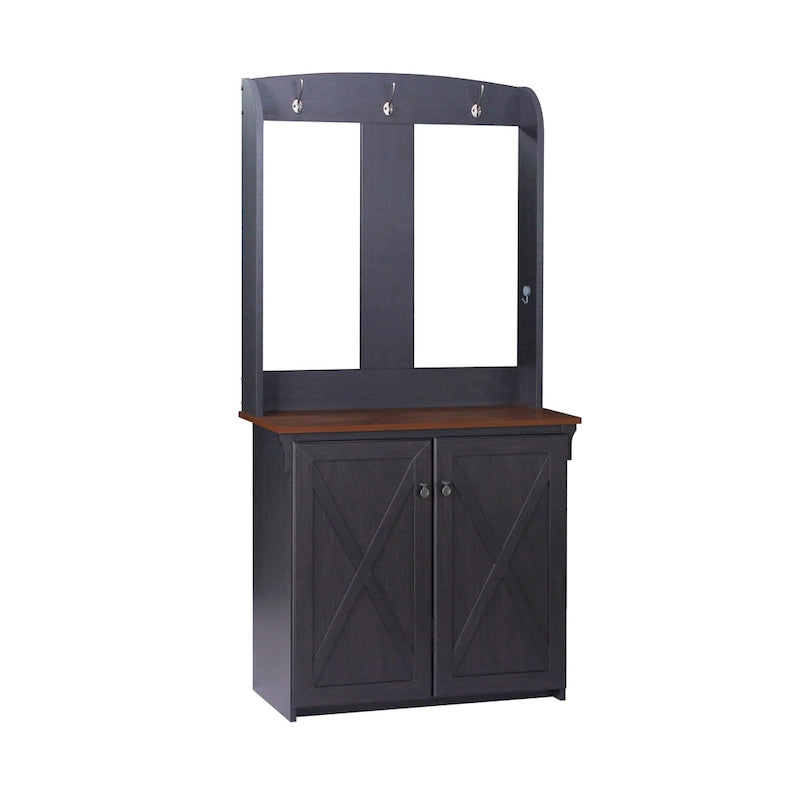 67-Inch Entryway Hall Tree with Bench, Shoe Storage & Adjustable Shelves – Maple & Antique Black Dual-Tone Coat Rack
