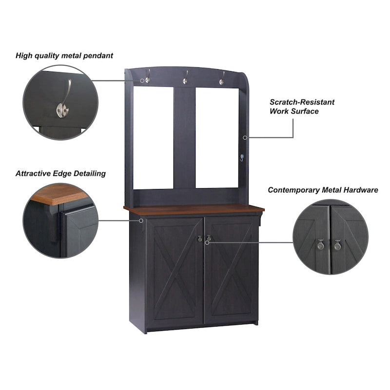 67-Inch Entryway Hall Tree with Bench, Shoe Storage & Adjustable Shelves – Maple & Antique Black Dual-Tone Coat Rack