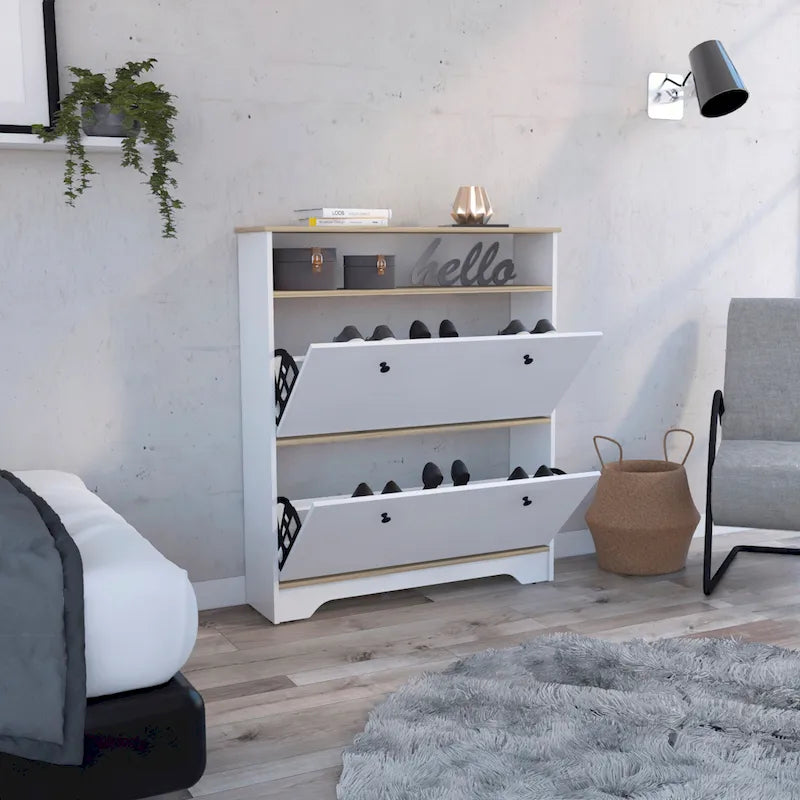 Shoe Rack, One Open Shelf, Two Extendable Cabinets