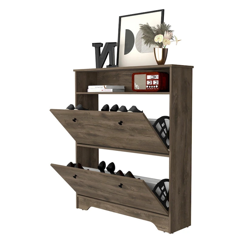 Shoe Rack, One Open Shelf, Two Extendable Cabinets