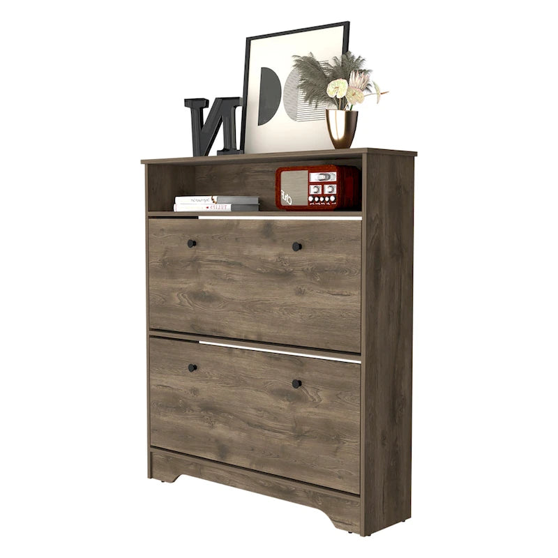 Shoe Rack, One Open Shelf, Two Extendable Cabinets