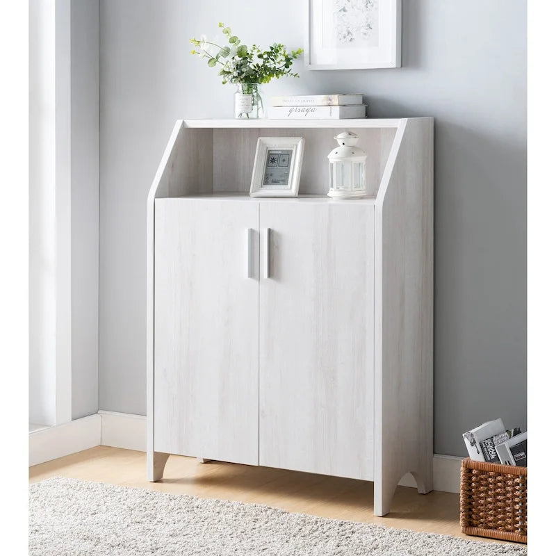 Wooden Two Door Shoe Cabinet with Four Interior Shelves fits 10 Pairs of Shoes for Living Room, Entryway, Bedroom