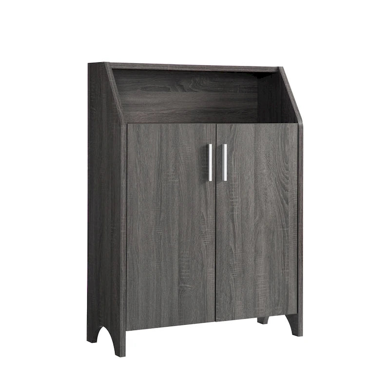 Wooden Two Door Shoe Cabinet with Four Interior Shelves fits 10 Pairs of Shoes for Living Room, Entryway, Bedroom
