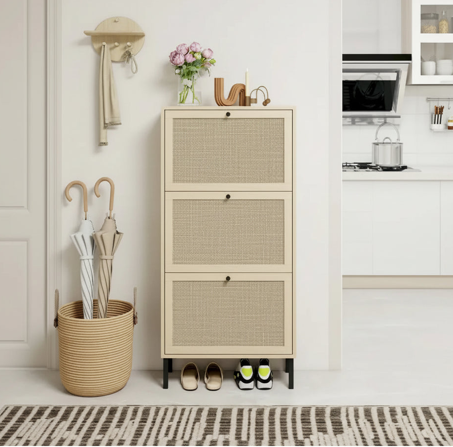 Rattan 3 Door Shoe Rack