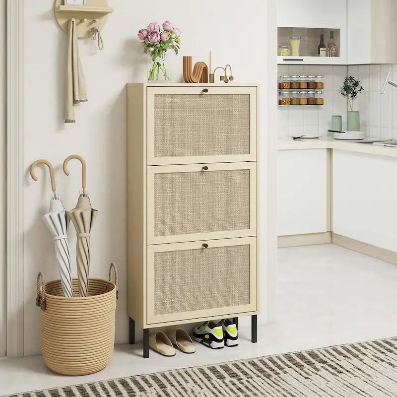 Rattan 3 Door Shoe Rack