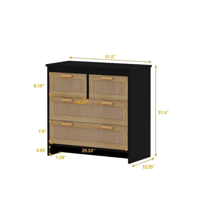 Meuble en rotin à 4 tiroirs, pour chambre, salon, salle à manger et couloirs