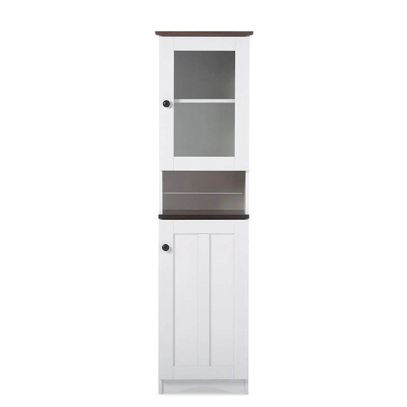 63 Zoll hoher Küchenschrank mit 5 Einlegeböden und Glastür - weißer Vorratsschrank aus Holz mit modernem Design