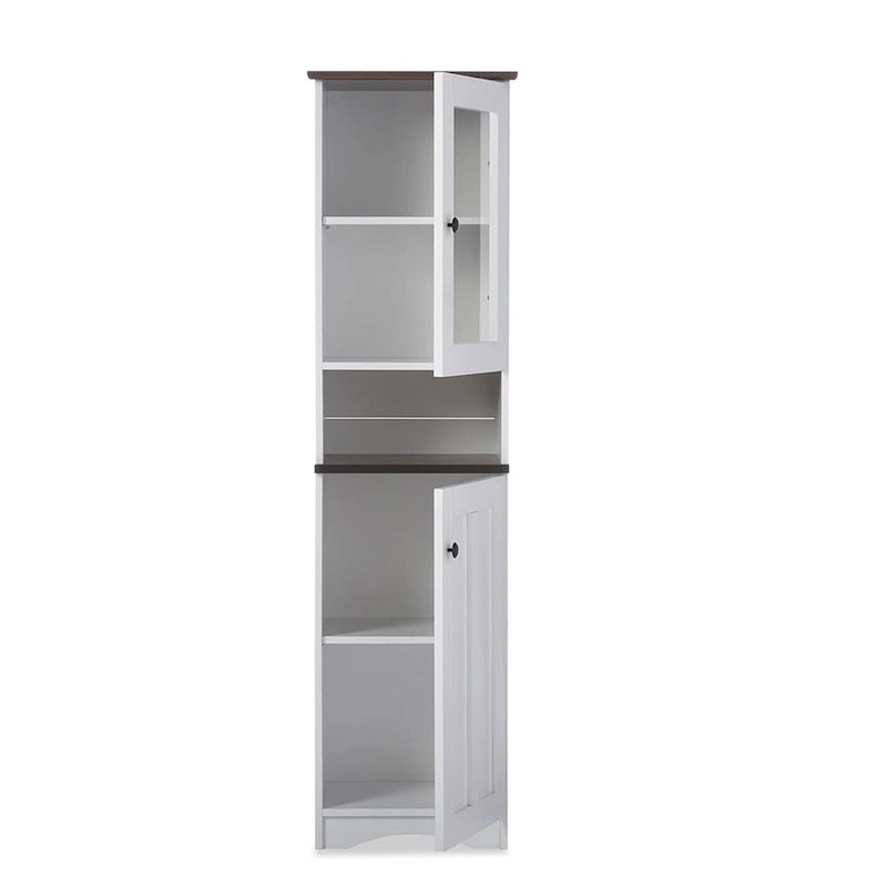 63-Inch Tall Kitchen Storage Cabinet with 5 Shelves and Glass Door – White Wood Pantry Cabinet with Modern Design