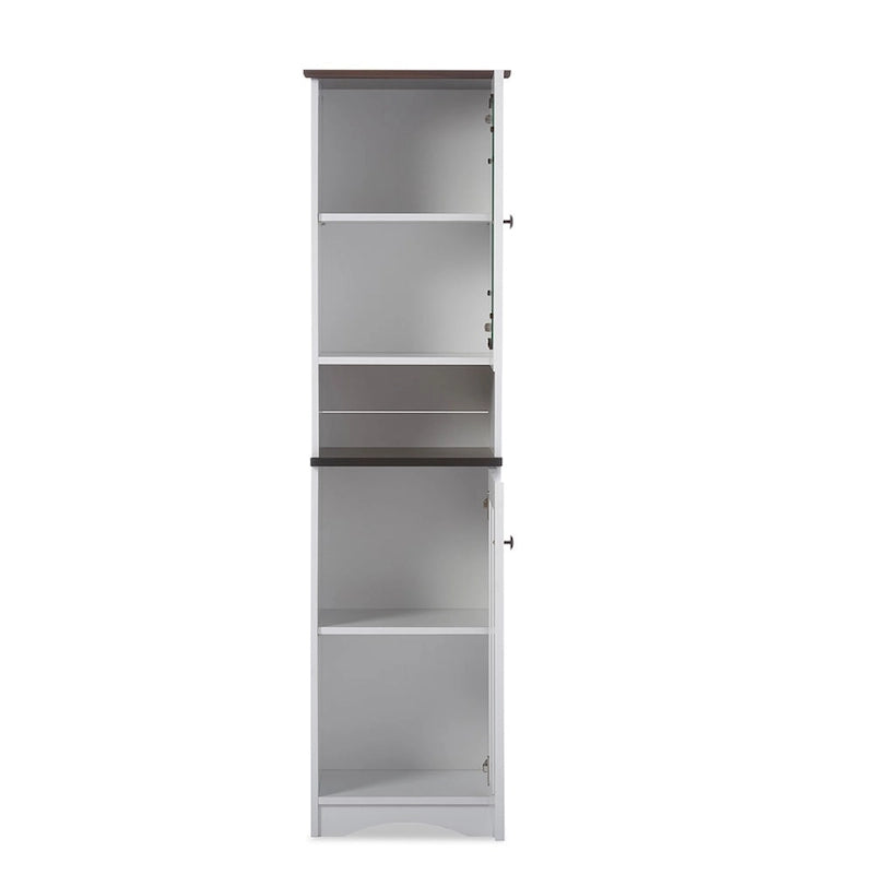 63-Inch Tall Kitchen Storage Cabinet with 5 Shelves and Glass Door – White Wood Pantry Cabinet with Modern Design