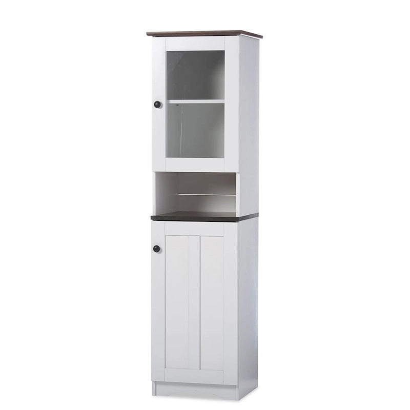 63 Zoll hoher Küchenschrank mit 5 Einlegeböden und Glastür - weißer Vorratsschrank aus Holz mit modernem Design