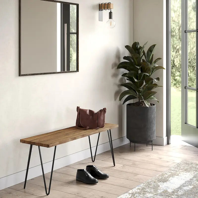 SOLID MANGO WOOD 42 inch Wide Industrial Contemporary Bench in Natural - 12.8 d x 42.3 w x 16.7 h