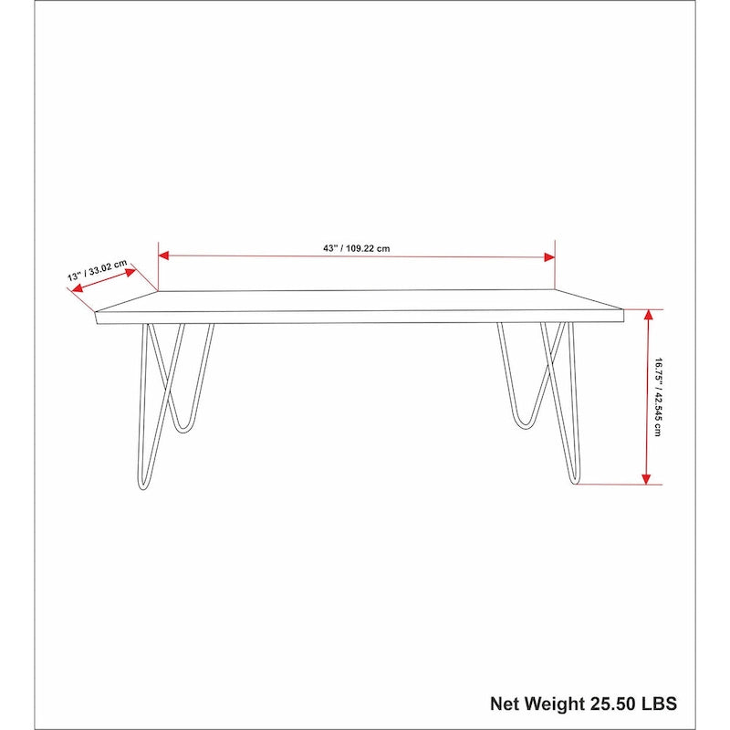 SOLID MANGO WOOD 42 inch Wide Industrial Contemporary Bench in Natural - 12.8 d x 42.3 w x 16.7 h