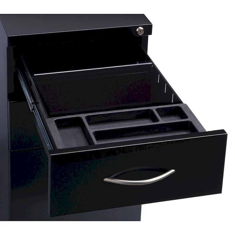 23D Arch Pull Handle Mobile Pedestal 3-Drawer File Cabinet, Black