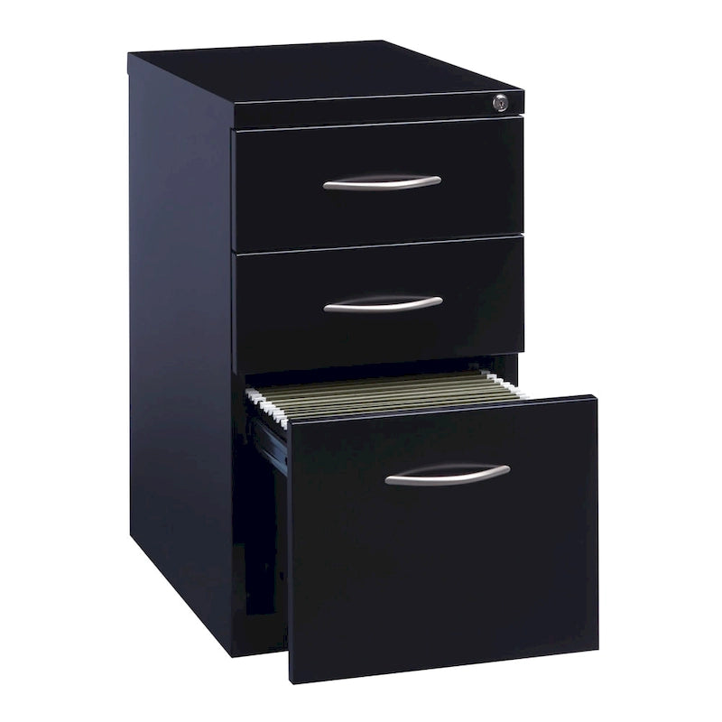 23D Arch Pull Handle Mobile Pedestal 3-Drawer File Cabinet, Black
