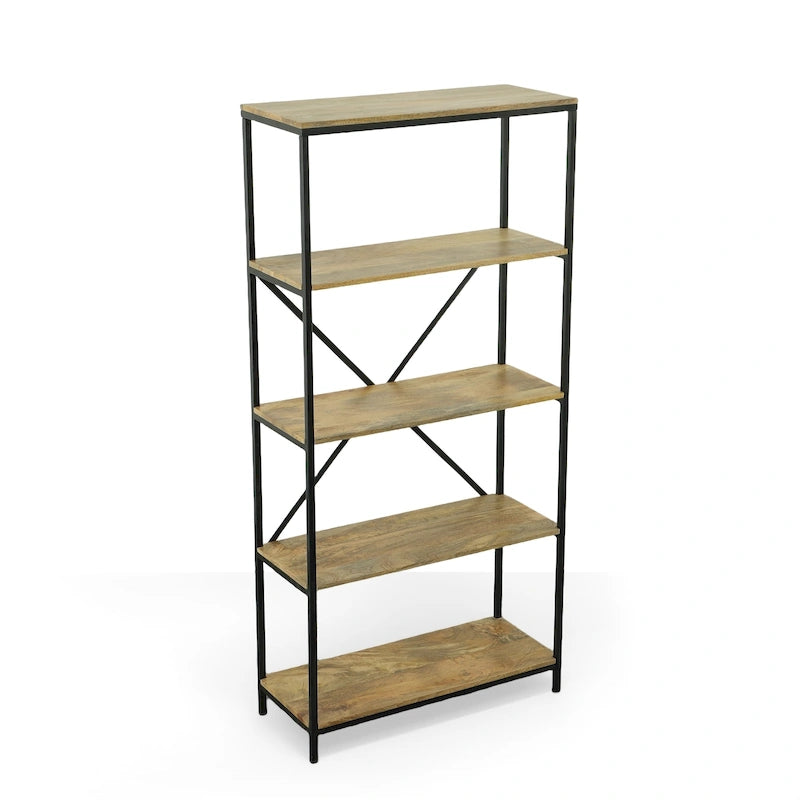 Tall 5-Shelf Freestanding Bookcase for Living Room and Office – Modern Wood Display Shelf
