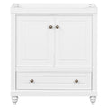 30 Inch Freestanding Bathroom Vanity without Sink – White Solid Wood Cabinet with Drawer, Bronze Handles & Waterproof Finish