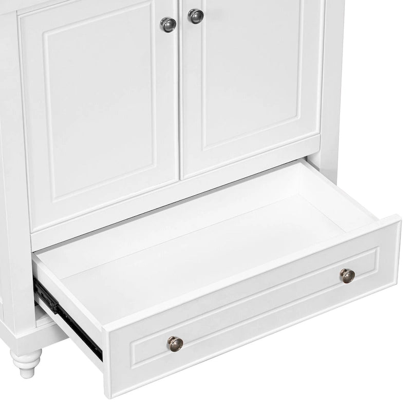 30 Inch Freestanding Bathroom Vanity without Sink – White Solid Wood Cabinet with Drawer, Bronze Handles & Waterproof Finish