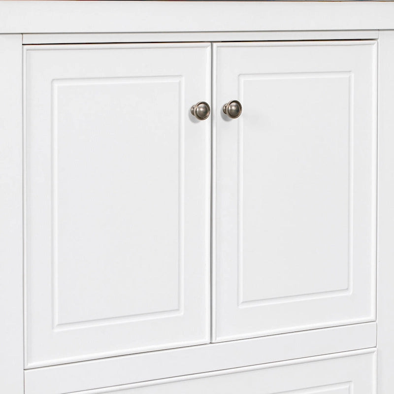 30 Inch Freestanding Bathroom Vanity without Sink – White Solid Wood Cabinet with Drawer, Bronze Handles & Waterproof Finish