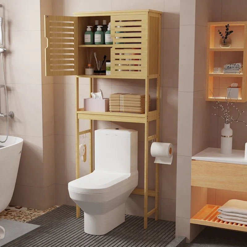 Armario organizador de baño sobre el inodoro con puertas y estantes - 25 x 10 x 69