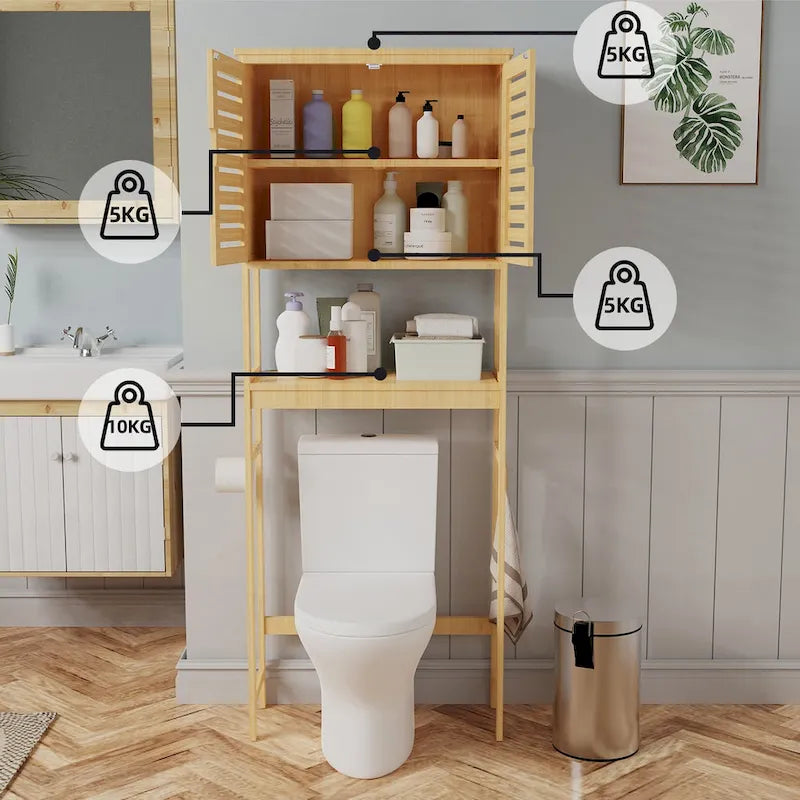 Armario organizador de baño sobre el inodoro con puertas y estantes - 25 x 10 x 69