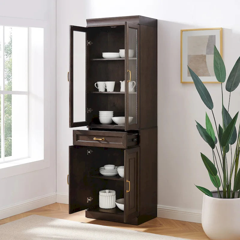 Glass Door Kitchen Storage Pantry Cabinet