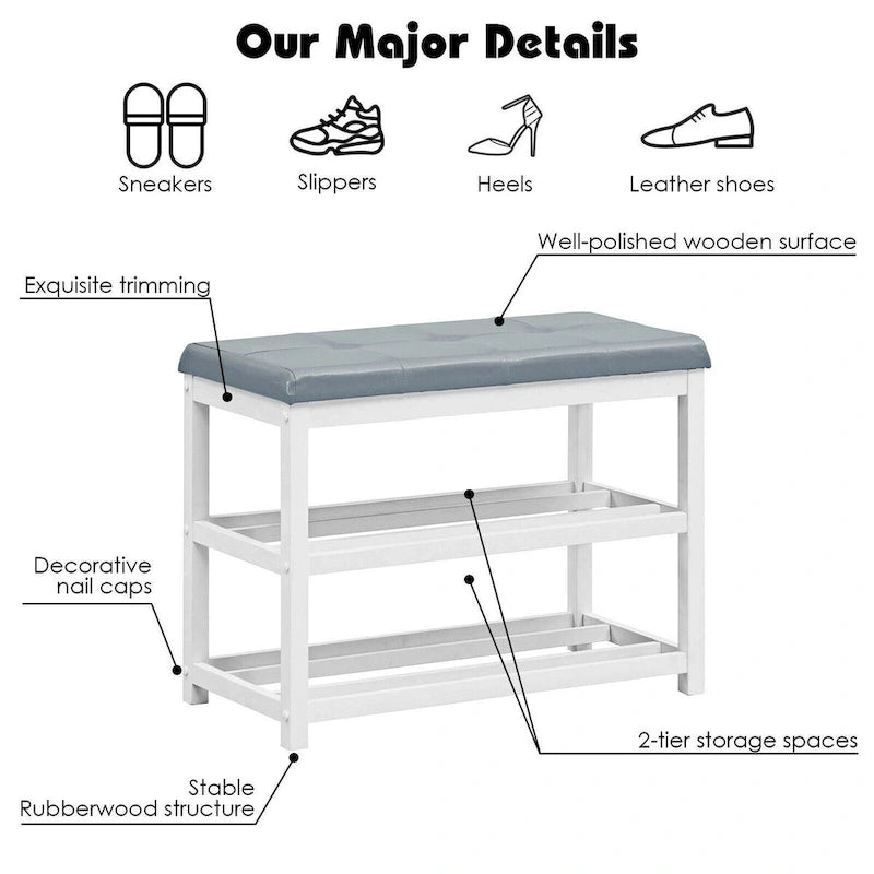 2-Tier Wooden Shoe Rack Bench with Padded Seat - 31x 16x 24(L x W x H)