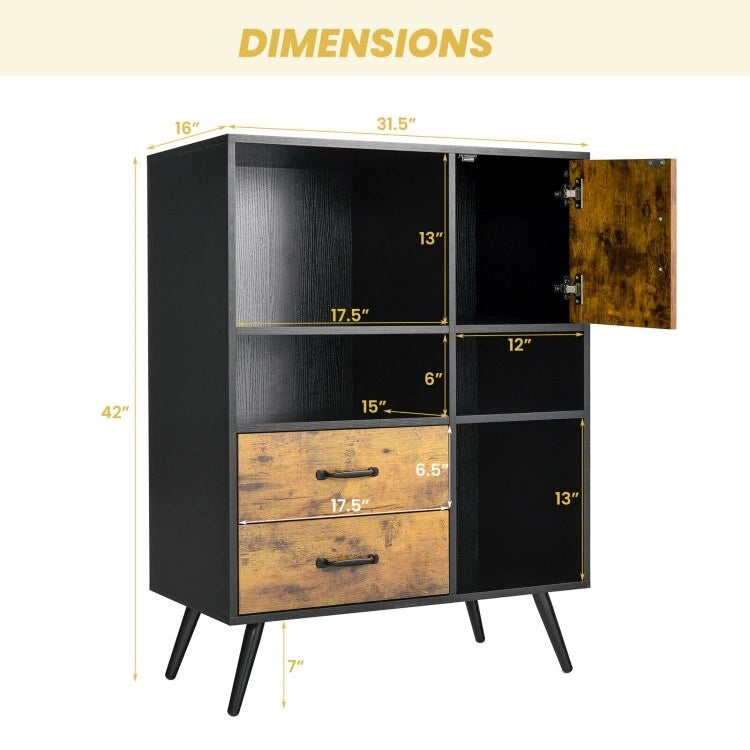 Industrial Buffet Sideboard Kitchen Cupboard with Cubbies Drawers-Rustic Brown - Rustic Brown - 31.5 x 16 x 42 (L x W x H)