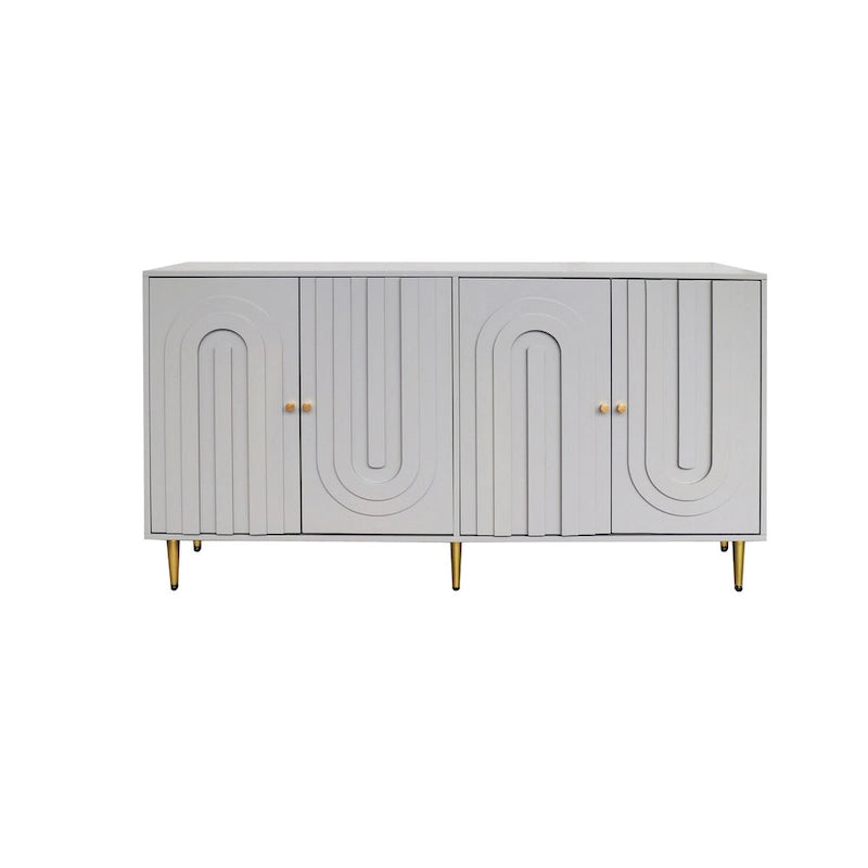 Modern Gray Lacquered 4 Door Wooden Cabinet Sideboard Buffet Server Cabinet - N/A
