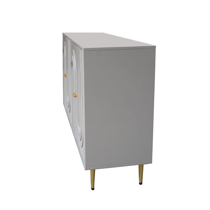Modern Gray Lacquered 4 Door Wooden Cabinet Sideboard Buffet Server Cabinet - N/A