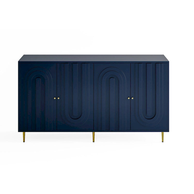 Modern Gray Lacquered 4 Door Wooden Cabinet Sideboard Buffet Server Cabinet - N/A