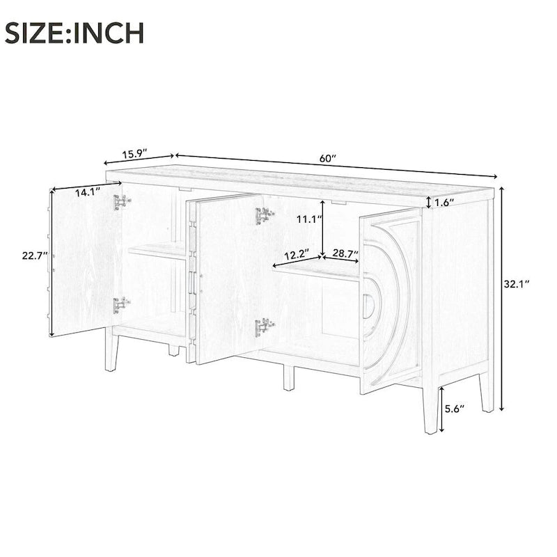 Retro Sideboard Door with Circular Groove Design Round Metal Door Handle