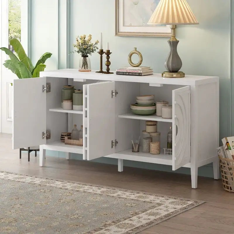 Retro Sideboard Door with Circular Groove Design Round Metal Door Handle
