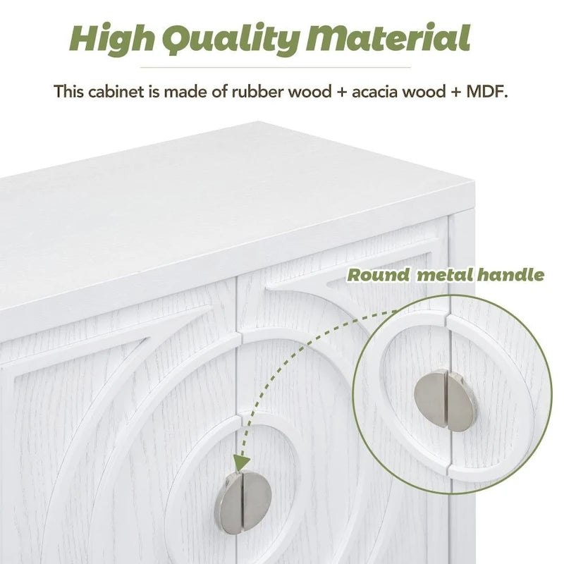 Retro Sideboard Door with Circular Groove Design Round Metal Door Handle