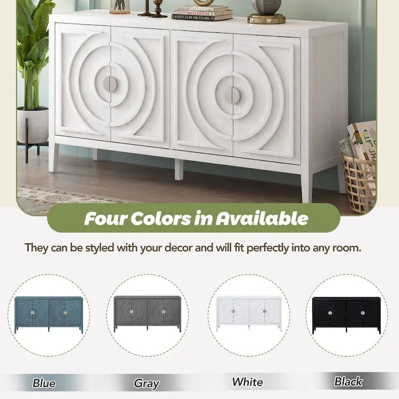Retro Sideboard Door with Circular Groove Design Round Metal Door Handle
