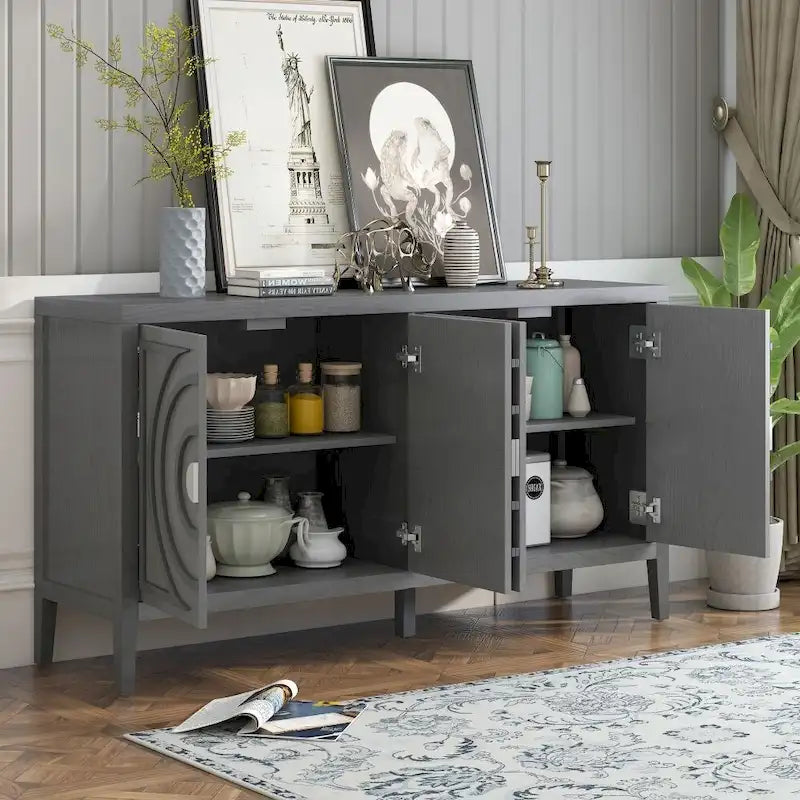 Retro Sideboard Door with Circular Groove Design Round Metal Door Handle