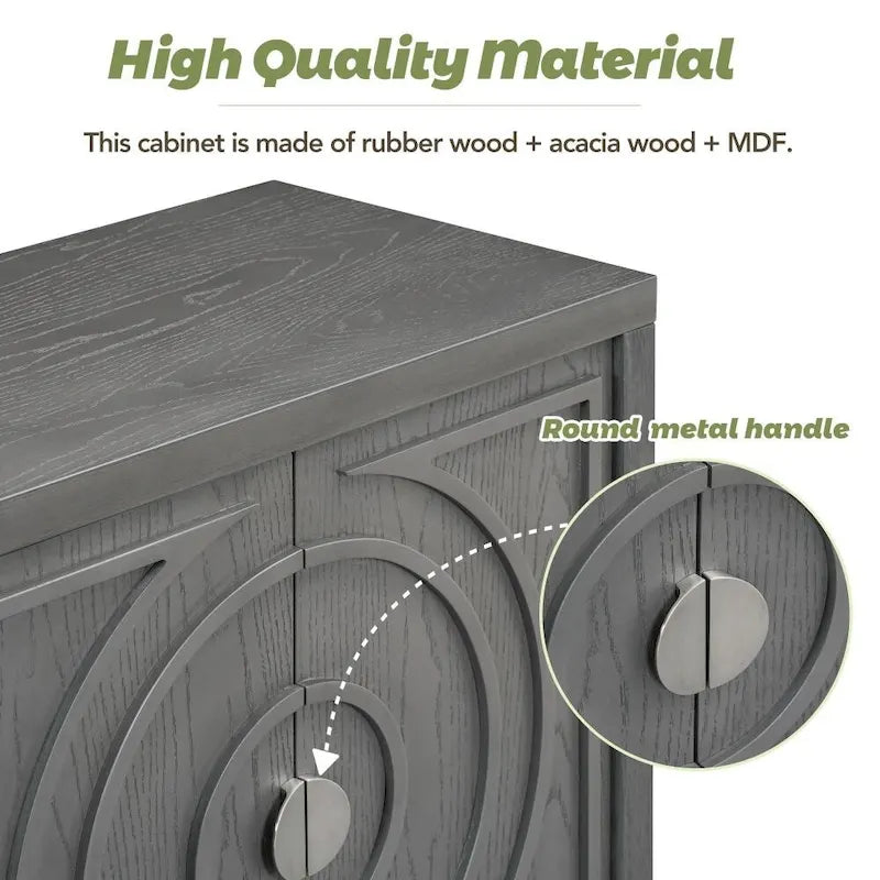 Retro Sideboard Door with Circular Groove Design Round Metal Door Handle