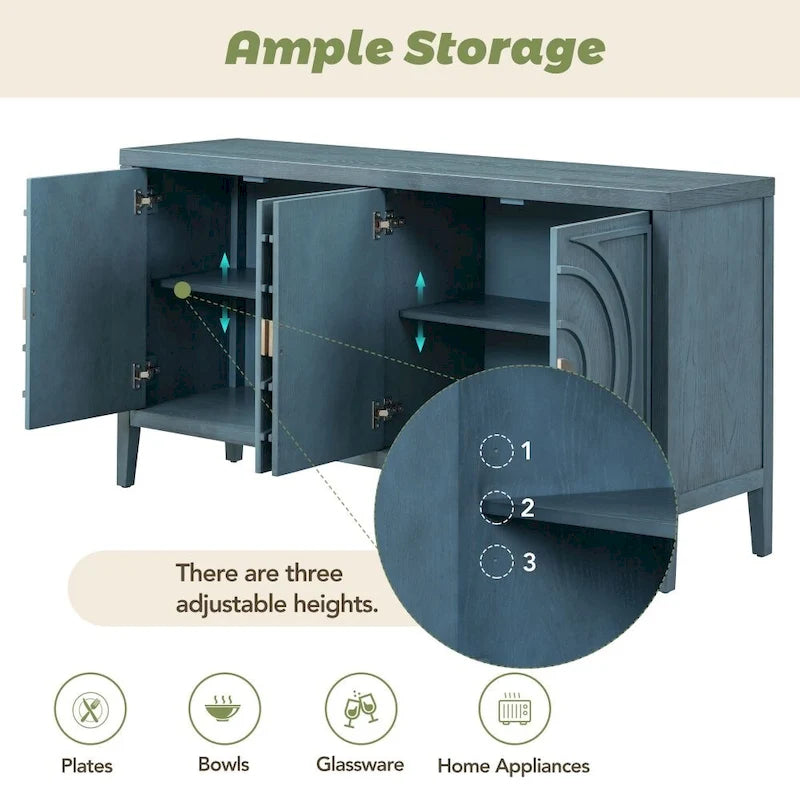 Retro Sideboard Door with Circular Groove Design Round Metal Door Handle