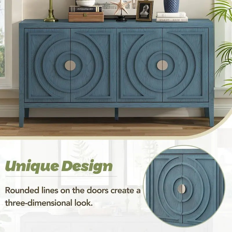 Retro Sideboard Door with Circular Groove Design Round Metal Door Handle