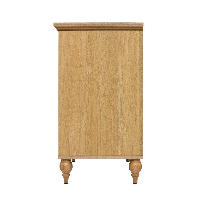 Mobiletto Newcomb in stile transizionale a 2 ante con pannelli in rattan - mobiletto contenitore in legno marrone con ripiano regolabile
