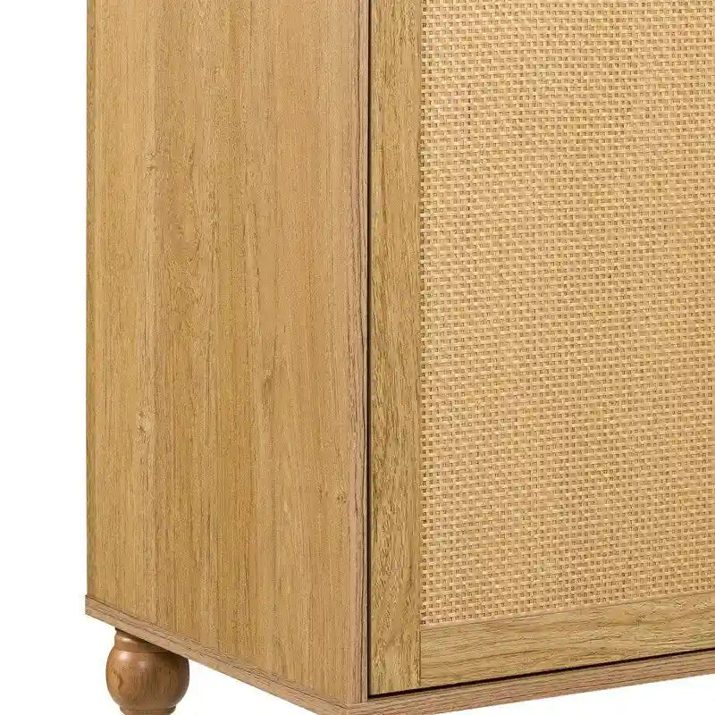 Mobiletto Newcomb in stile transizionale a 2 ante con pannelli in rattan - mobiletto contenitore in legno marrone con ripiano regolabile