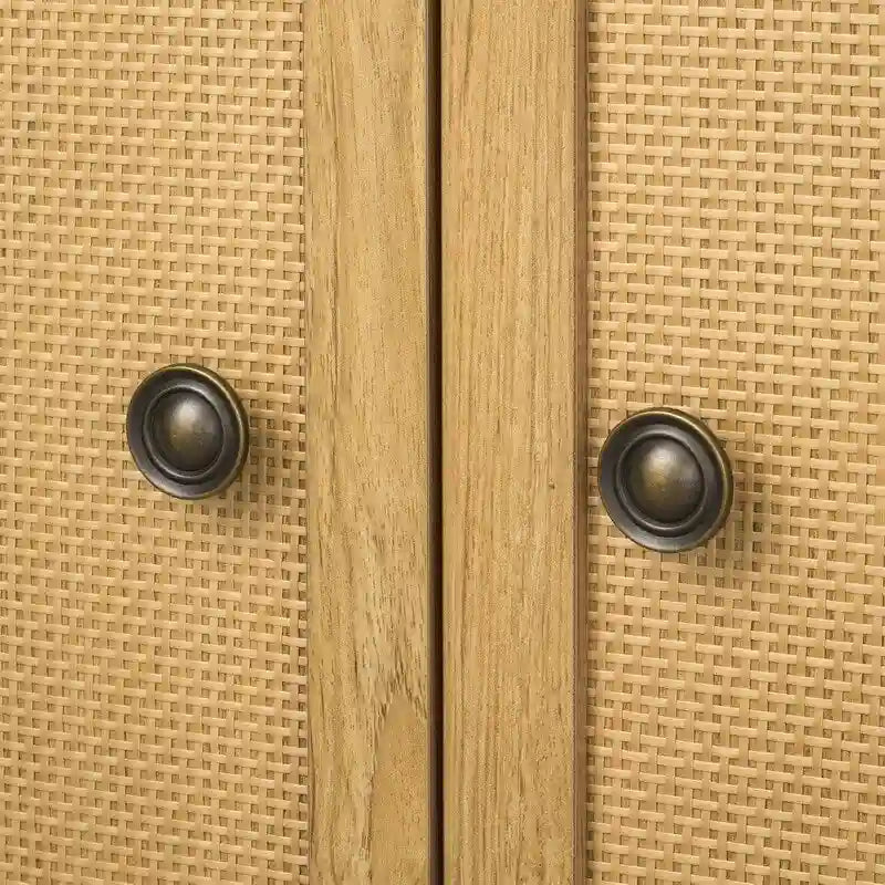 Mobiletto Newcomb in stile transizionale a 2 ante con pannelli in rattan - mobiletto contenitore in legno marrone con ripiano regolabile