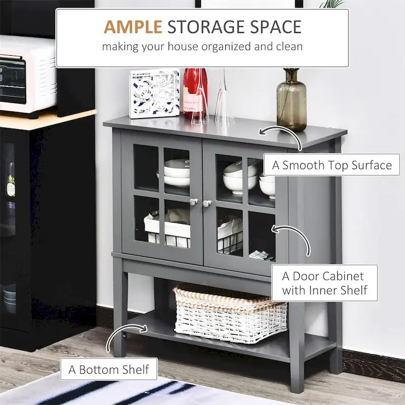 Credenza con ripiani interni regolabili e ante in vetro - N/A