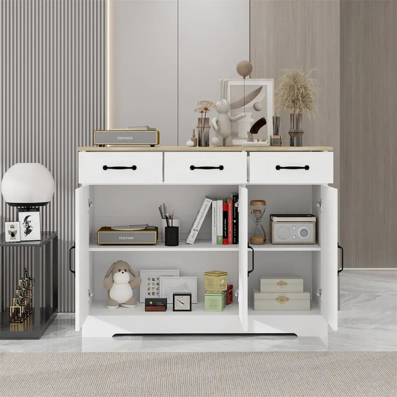 Farmhouse Buffet Cabinet Storage Sideboard with 3 Drawers and 3 Doors