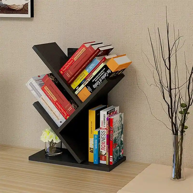 3-Tier Desktop Bookshelf with Open Shelves – MDF Wood Countertop Book Organizer for Desk, Table & Office, Space-Saving Design