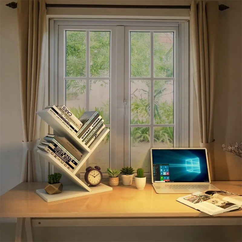 3-stufiges Tisch-Bücherregal mit offenen Regalen – Organizer aus MDF-Holz für Schreibtisch, Tisch und Büro, platzsparendes Design